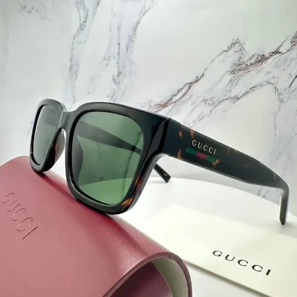 New GUCCI Sunglasses Brown Gold Red Green Web 55-20-145 mm Mens Square Gucci